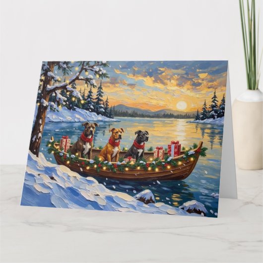Carte Noël en bateau avec Pitbull (Devant)