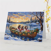 Carte Noël en bateau avec Springer Spaniel (Fleur jaune)