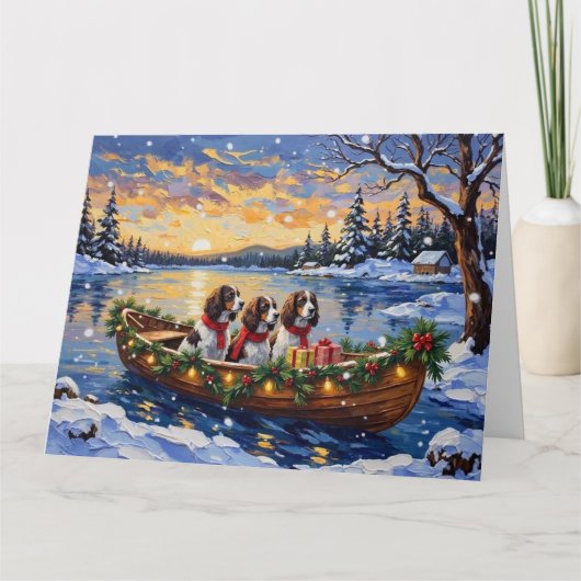 Carte Noël en bateau avec Springer Spaniel (Devant)