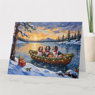 Carte Noël en bateau avec un Brittany Spaniel