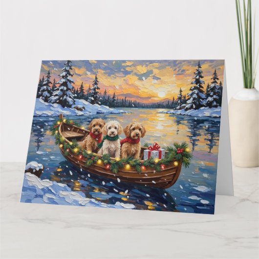 Carte Noël en bateau avec un Cockapoo (Devant)