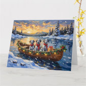 Carte Noël en bateau dalmate (Fleur jaune)