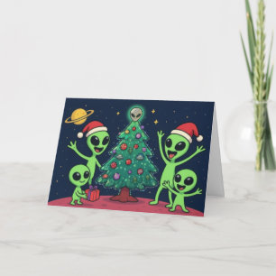 Carte Noël en famille extraterrestre