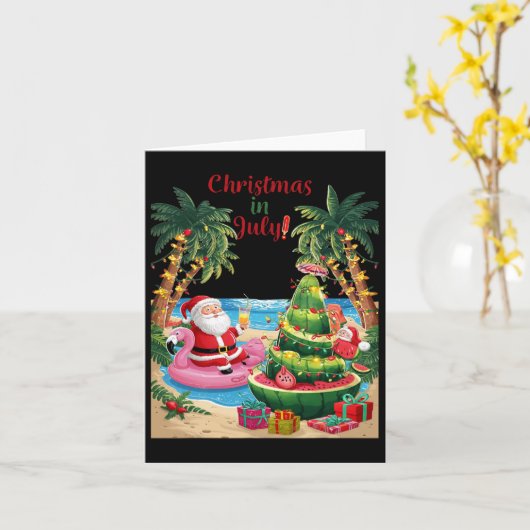 Carte Noël En Juillet Pastèque Noël Plage Père Noël (Fleur jaune)