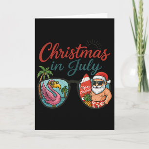 Carte Noël en juillet Sungles Santa Flamant Rose Vacance
