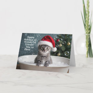 Carte Noël entre amis ou amies avec un chat tabby mignon