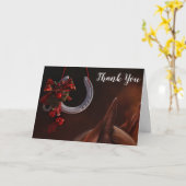Carte Noël équestre pendre le fer à cheval Merci (Fleur jaune)