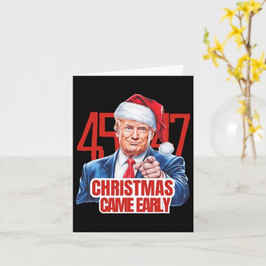 Carte Noël est arrivé tôt drôle Donald Trump Père Noël C (Fleur jaune)