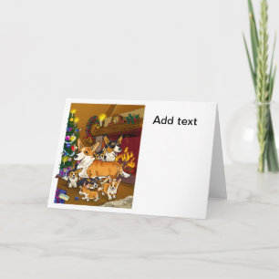 Carte Noël famille adorable Corgi