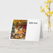 Carte Noël famille de Corgi mignonne (Fleur jaune)