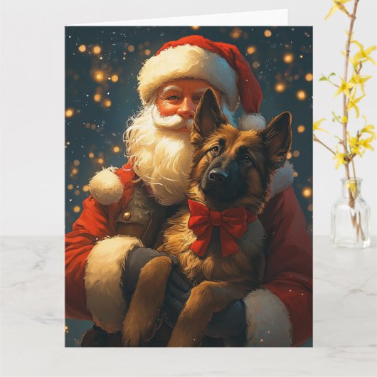 Carte Noël festif du Père Noël Malinois belge (Fleur jaune)