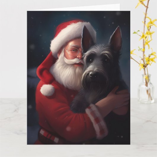 Carte Noël festif écossais du Terrier Santa Claus (Fleur jaune)
