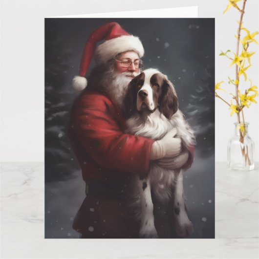 Carte Noël festif Springer Spaniel Santa Claus (Fleur jaune)