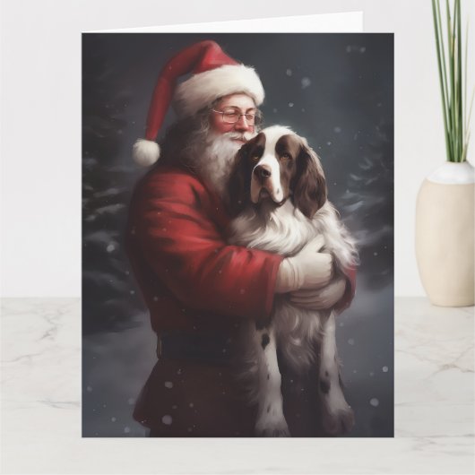Carte Noël festif Springer Spaniel Santa Claus (Devant)