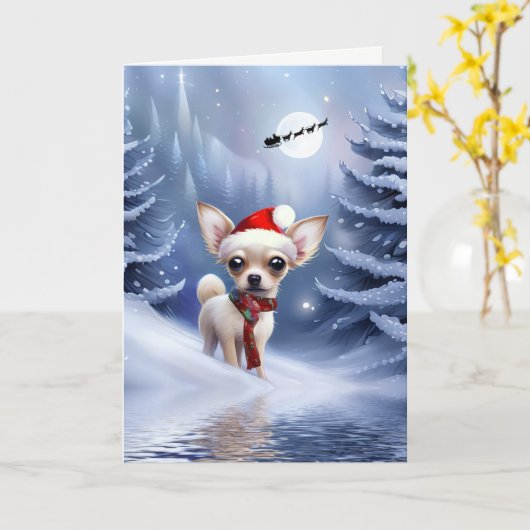 Carte Noël Fête Chihuahua Chien chiot (Fleur jaune)