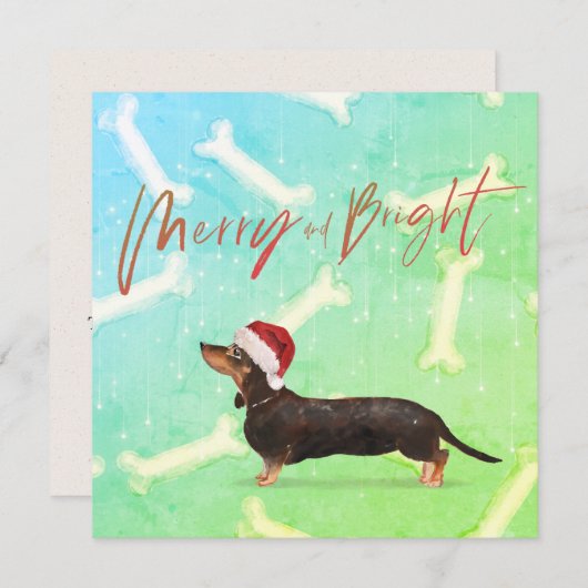Carte Noël Fête Dachshund Chien Motif Salutation (Devant / Derrière)