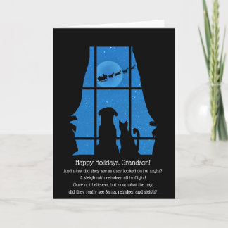 Carte Noël Fête Petit-fils mignon chat chien