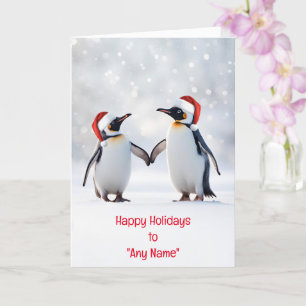 Carte Noël Fêtes Nom personnalisé Couple de pingouins