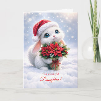 Carte Noël Fille Joyeuses Fêtes Mignon Lapin Blanc