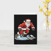 Carte Noël Fun Père Noël Jouer Hockey sur glace Noël (Fleur jaune)