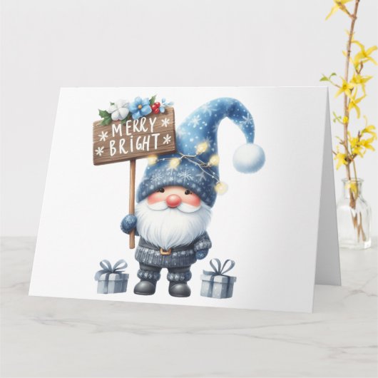 Carte Noël Gnome mignonne (Fleur jaune)