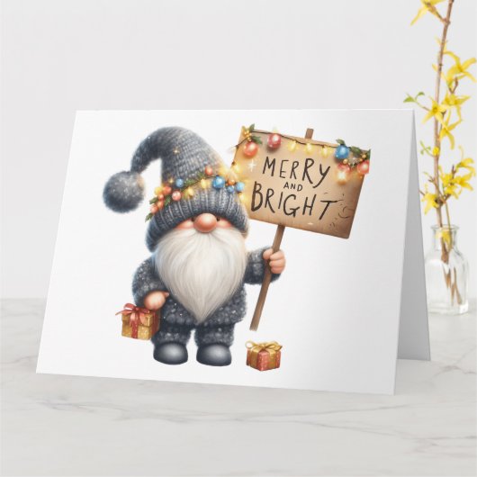 Carte Noël Gnome mignonne (Fleur jaune)