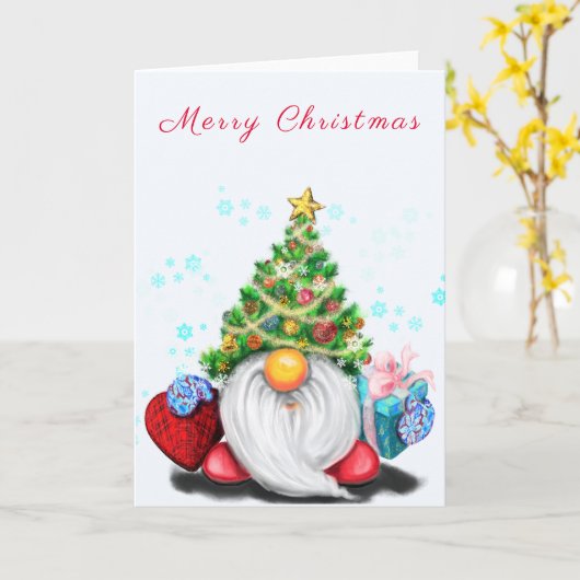 Carte Noël Gnome mignonne (Fleur jaune)
