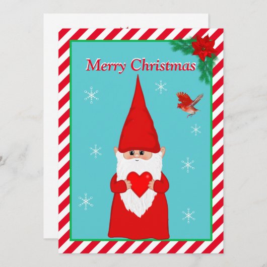 Carte Noël Gnome & mignonne Red Bird Christmas (Devant / Derrière)