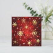 Carte Noël Golden Snowflakes sur Arrière - plan rouge (Debout devant)