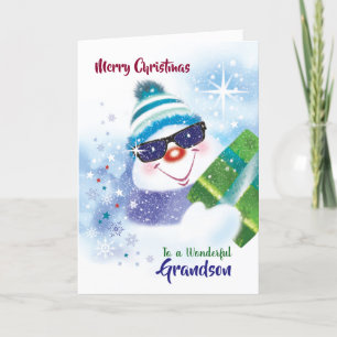 Carte Noël, Grand-fils, Cool Snowman en lunettes de sole