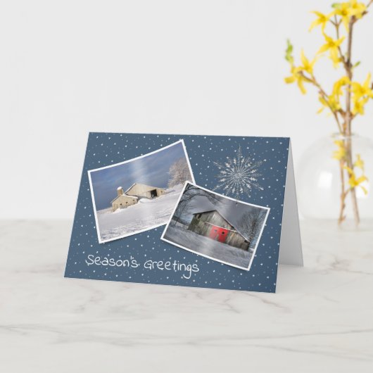 Carte Noël Granges d'hiver (Fleur jaune)