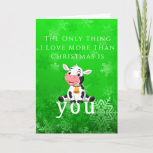 Carte Noël Green Neige Faches heureux bébé vache
