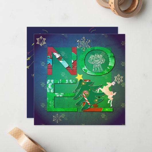 Carte Noel Greeting 2 Photos Flat Note (Devant/Arrière en situation)