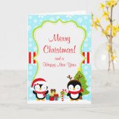 Carte Noël hiver mignonne pingouins Joyeux Noël (Fleur jaune)