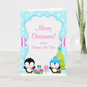 Carte Noël hiver mignonne pingouins Joyeux Noël