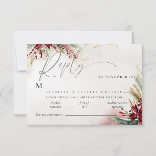 Carte Noël Hiver Vert Bow Repas Bow Repas Mariage RSVP (Devant)
