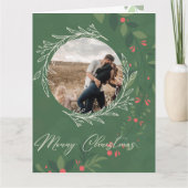 Carte Noël Holly Botanical Green Photo Marine (Devant)