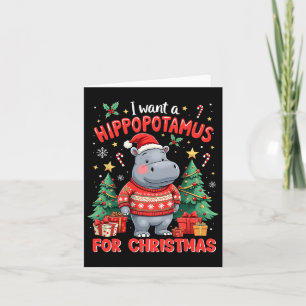 Carte Noël Je Veux Un Hippopotame Pour Noël Mignonne Hip