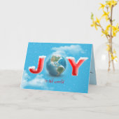 Carte Noël joie dans les flocons de neige avec le globe  (Fleur jaune)