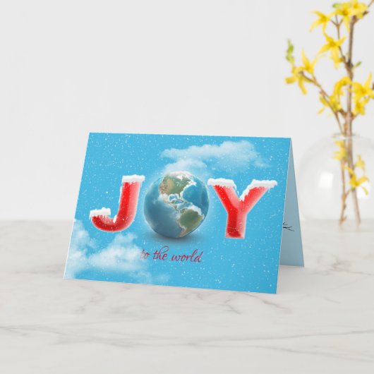 Carte Noël joie dans les flocons de neige avec le globe  (Fleur jaune)