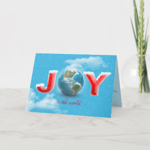 Carte Noël joie dans les flocons de neige avec le globe
