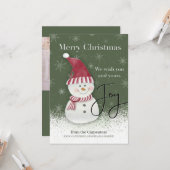 Carte Noël Joie Snowman Personnalisé (Devant/Arrière en situation)