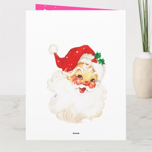 Carte Noël Jolly Santa Claus Photo Rose Salutation (Dos)