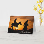 Carte Noël Joseph et Marie sur un âne (Fleur jaune)