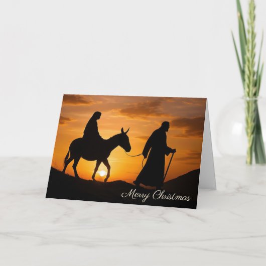 Carte Noël Joseph et Marie sur un âne (Devant)
