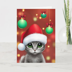 Carte Noël Joyeuses vacances avec un chat mignon