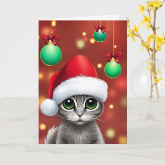 Carte Noël Joyeuses vacances avec un chat mignon (Fleur jaune)