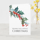 Carte Noël joyeux de brin de houx d'aquarelle (Fleur jaune)