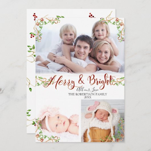 Carte Noël Joyeux n Bright Script Calligraphie (Devant / Derrière)