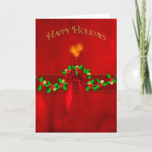 Carte Noël Joyeux Vacances Garland Bougies Rouge